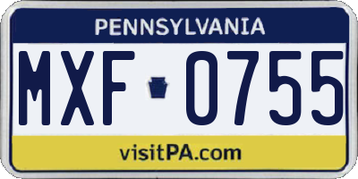 PA license plate MXF0755