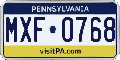 PA license plate MXF0768