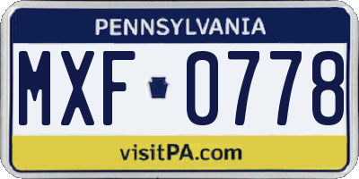PA license plate MXF0778