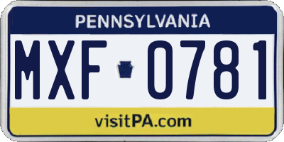 PA license plate MXF0781
