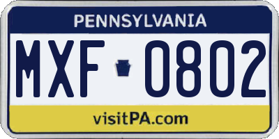 PA license plate MXF0802