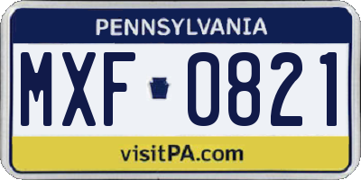 PA license plate MXF0821