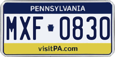 PA license plate MXF0830