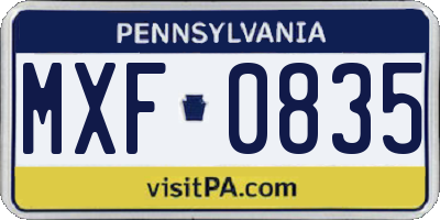 PA license plate MXF0835