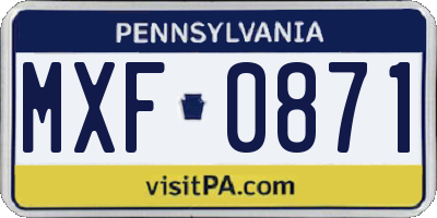 PA license plate MXF0871