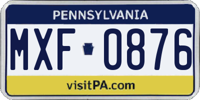 PA license plate MXF0876