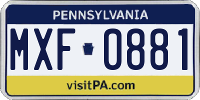 PA license plate MXF0881