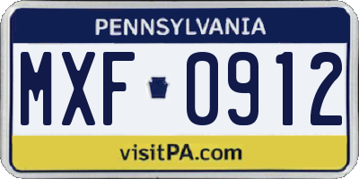 PA license plate MXF0912