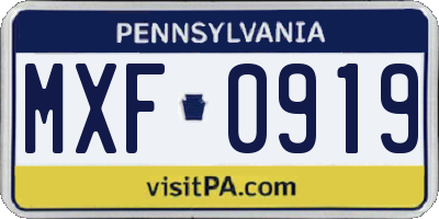 PA license plate MXF0919