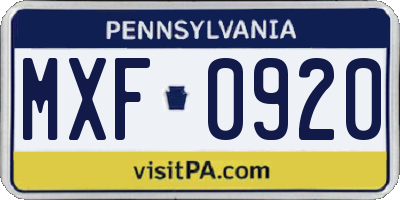 PA license plate MXF0920