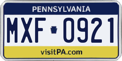 PA license plate MXF0921
