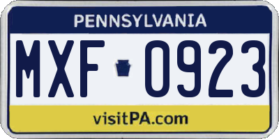PA license plate MXF0923