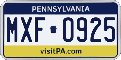 PA license plate MXF0925