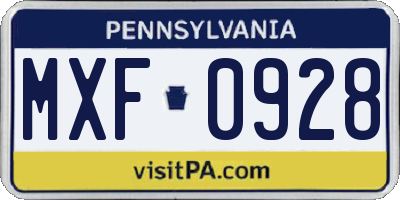 PA license plate MXF0928