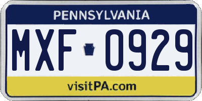 PA license plate MXF0929