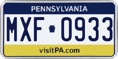PA license plate MXF0933