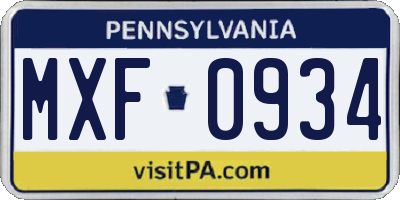 PA license plate MXF0934