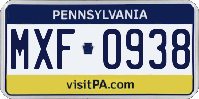 PA license plate MXF0938