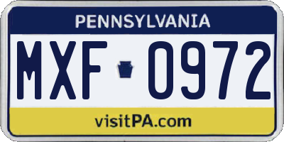 PA license plate MXF0972