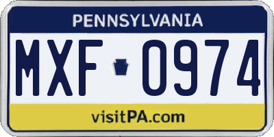 PA license plate MXF0974