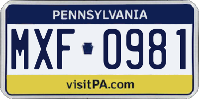 PA license plate MXF0981