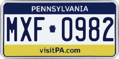 PA license plate MXF0982