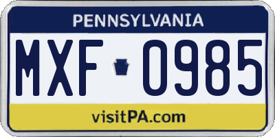 PA license plate MXF0985