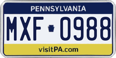 PA license plate MXF0988