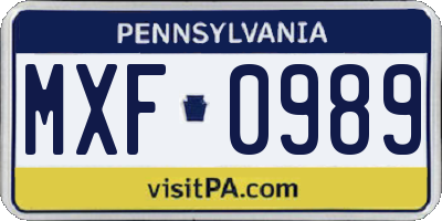 PA license plate MXF0989