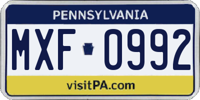 PA license plate MXF0992
