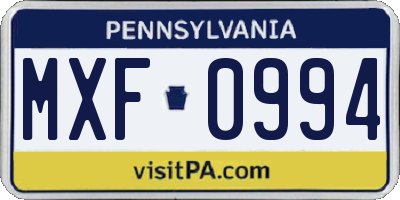 PA license plate MXF0994
