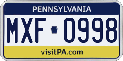 PA license plate MXF0998