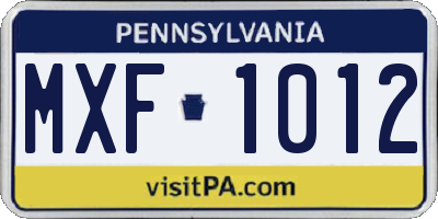 PA license plate MXF1012