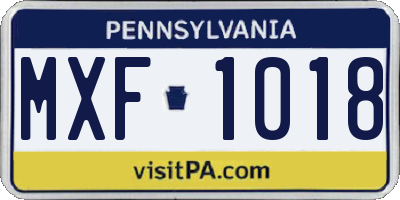 PA license plate MXF1018