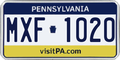 PA license plate MXF1020