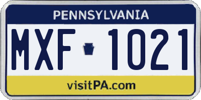 PA license plate MXF1021