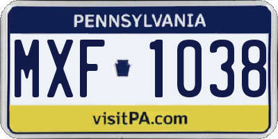 PA license plate MXF1038