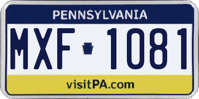 PA license plate MXF1081
