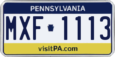 PA license plate MXF1113