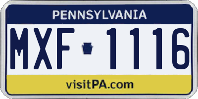 PA license plate MXF1116