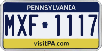 PA license plate MXF1117
