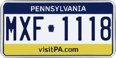 PA license plate MXF1118