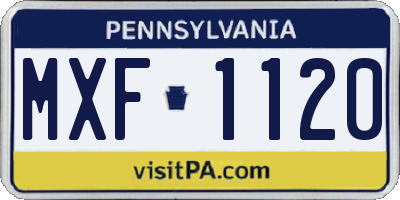 PA license plate MXF1120