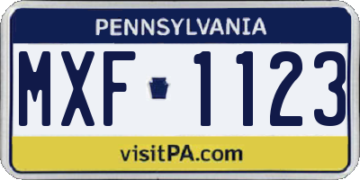 PA license plate MXF1123