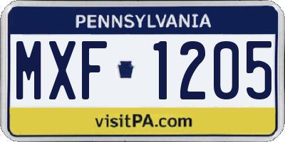 PA license plate MXF1205