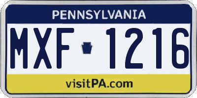 PA license plate MXF1216