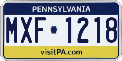 PA license plate MXF1218