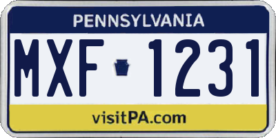 PA license plate MXF1231
