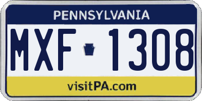 PA license plate MXF1308