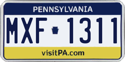PA license plate MXF1311